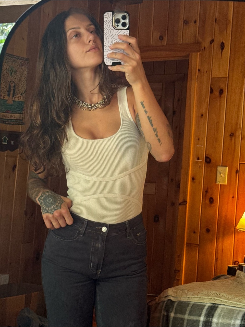 Cream Ribbed Scoop-Neck body suit